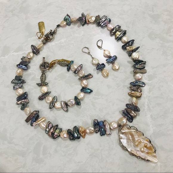 Anthropologie Jewelry - Pearl necklace bracelet and earrings
